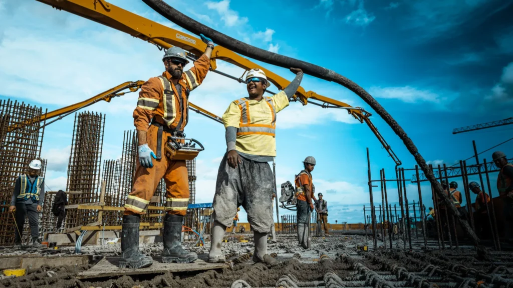 Construction project progress video documentation on an active job site